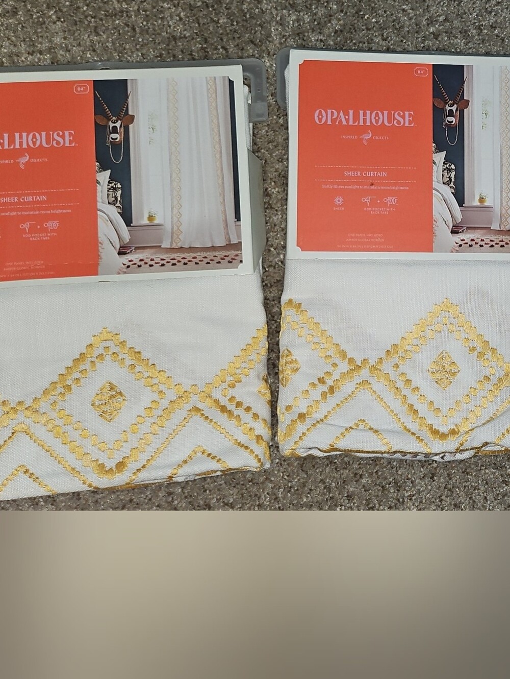Opalhouse Jungalo White Curtain Panels with Yellow Geometric Embroidery